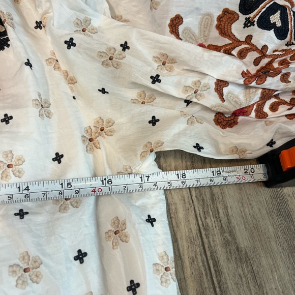 Farm Rio Flower Fan Off White Tapestry Dress Puff Sleeve Button Down Size Small - Picture 5 of 14